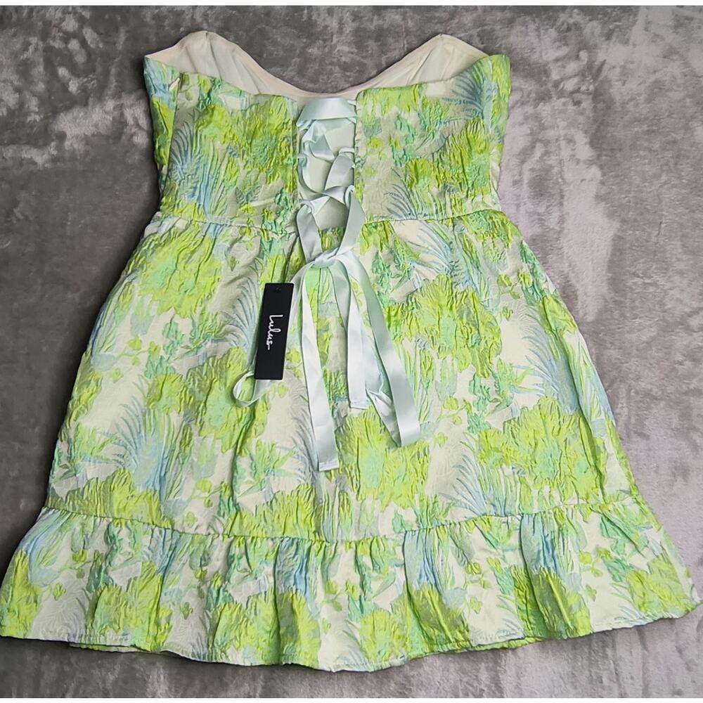 Lulus Atlia Lime Green Jacquard Bustier Mini Dress - Size L - NWT - Picture 2 of 12